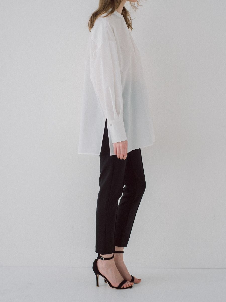 collarless oversized shirt スリットと前後差