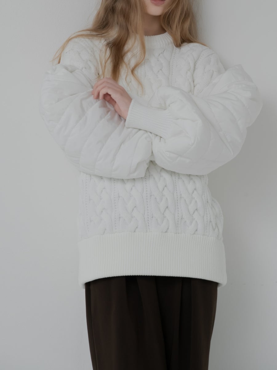 パフィーニット white 立体的なケーブル編み