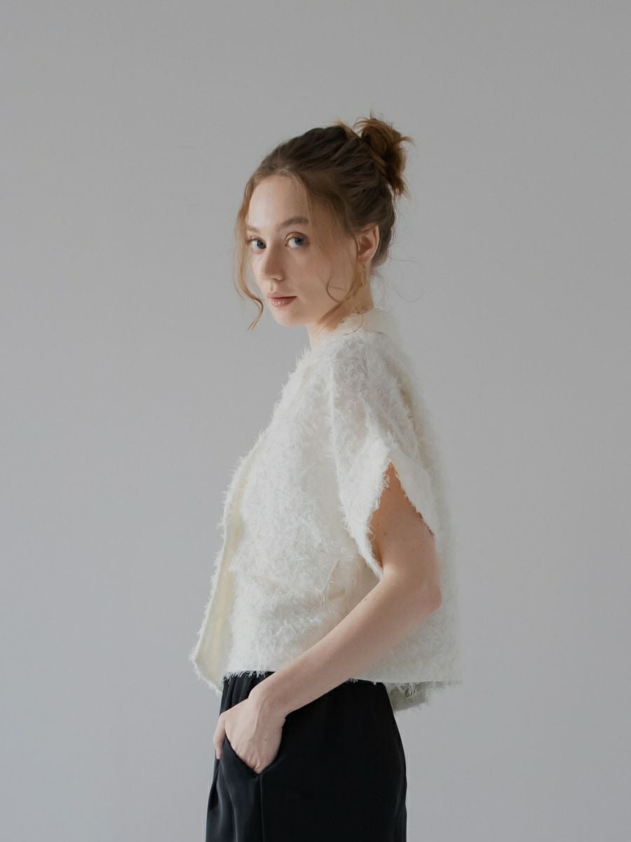 半袖ジャガードジャケット ivory 着用イメージ