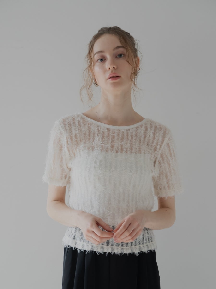 リボンヤーン2wayトップス white