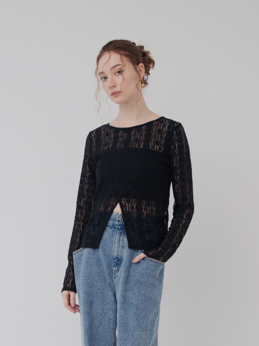 フロントスリットレーストップス black