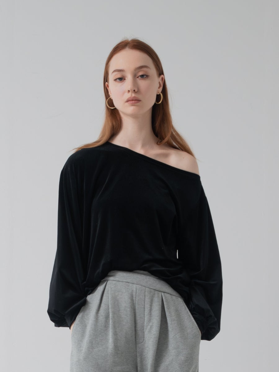 シアーベロアオフショルトップス black
