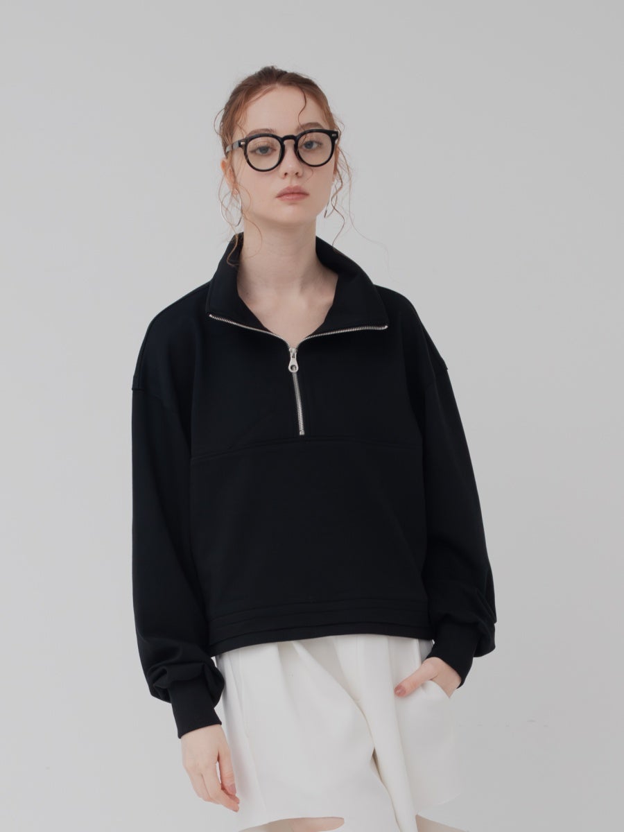 ハーフジップトップス black
