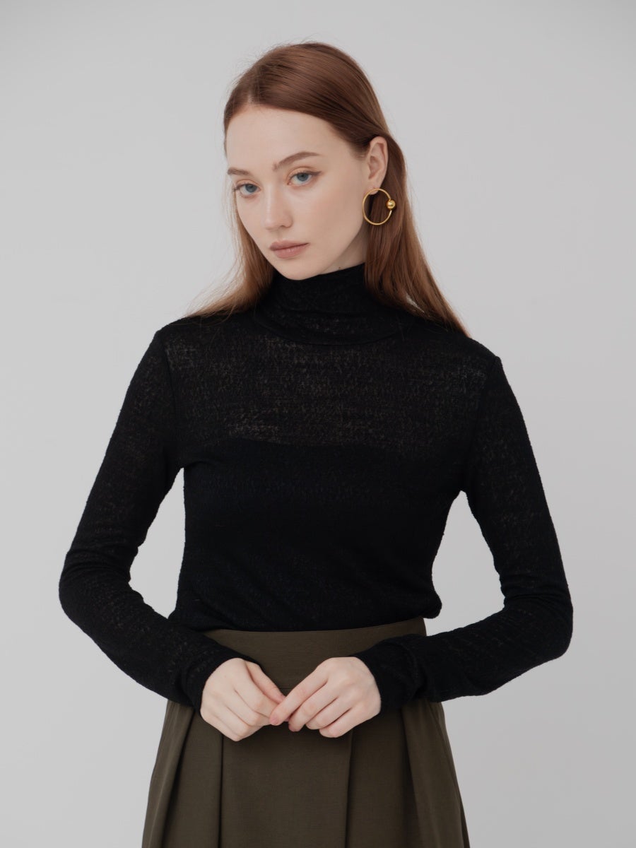 ウールハイネックトップス black ハイネック
