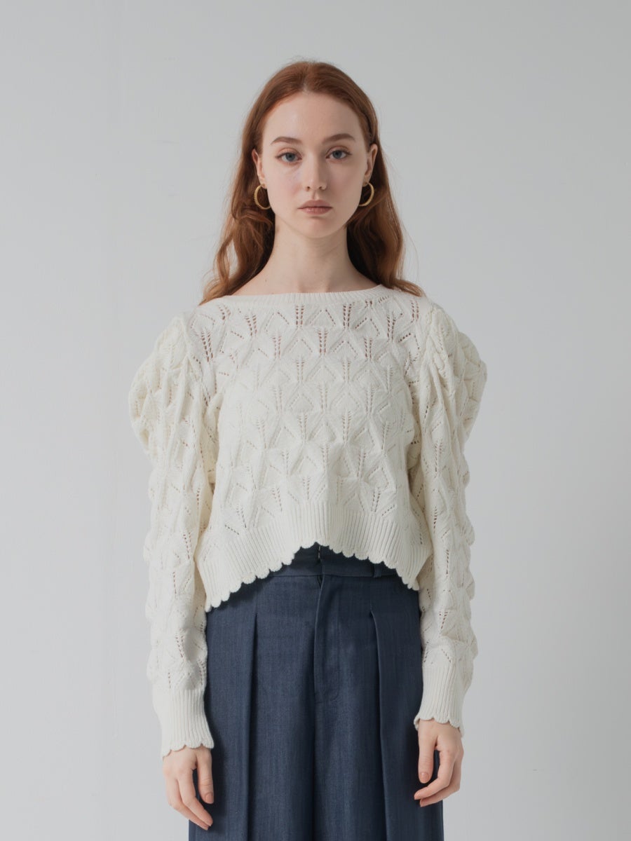 アイレットニット white 柄編み