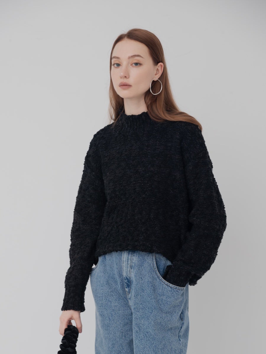 バックオープンニット black ハイネック